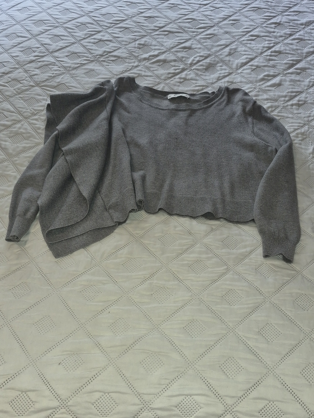 Zara Gray Cropped Crewneck Sweater